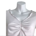 SheIn Lettuce Edge Ruched Long Sleeve Baby Tee Crop Top White Large Photo 4