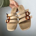 Cult Gaia Beige Leather Square Toe Triple Buckle Slide Sandals Size 39 Photo 1