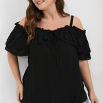 Bloomchic  Plain Ruffles Trim Ties Cold Shoulder Blouse Top Black 14-16 Photo 0