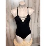 Guess  Black Lace-Up Bodysuit Size M Photo 3