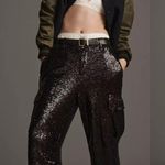 Anthropologie NWT Sequin Wide-Leg Cargo Black Pants Sz 12 Photo 0