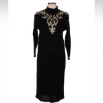 Vintage Antonella Preve New York Black Whimsigoth Gold Beaded Midi Dress Size M Size M Photo 1
