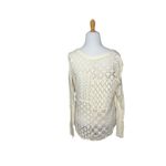 Free People  Patches of Lace Henley  Crochet Back Shirt Ivory Long Sleeve M Photo 2