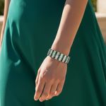 Elegant Green and white rhinestone stretchy wide wrist bracelet . New Photo 2