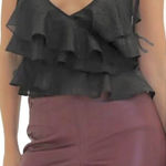 Rumored Tango Top Tiered Ruffles Shimmer Feminine Sheer MEDIUM Boho Feminine Black Photo 0