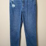 American Eagle Mom Jeans Womens 8 X-Long Distressed Chewed Hem Stretch High Rise Photo 0