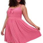 Torrid  Pink Eyelet Spaghetti Strap Mini Skater Dress Tie Front Size 1X 14 16 New Photo 0