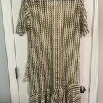 ZARA  Dress Womens Medium W B Collection Blue Tan Striped Ruffle Short sleeve Photo 4