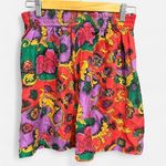 Vintage 90s 100% Silk Baroque Floral Scroll Shorts Rare Statement Piece Small Red Photo 3