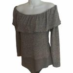 ZARA Off Shoulder Ruffled Knit Bodysuit Heather Gray Size L Cozy Soft Winter Photo 0