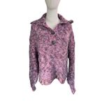 Free People Stellar Knit Pullover Sweater Pink Boucle Collared Button Size Large Photo 10