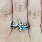 Saguaro Cactus and Turquoise Stacking Ring Set Size 8 Silver Photo 0