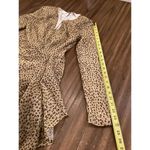 Miss Circle Asymmetrical Leopard Metallic Mini Long Sleeve V Neck Ruched Dress S Brown Photo 6