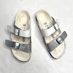 Birkenstock Arizona White Silver Double Strap Leather Narrow Sandals S-375 36 EU Photo 1