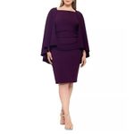 Betsy and Adam  Dress Size 14 NWT Plus Curvy Cape Overlay Sheath Dress Purple Photo 2