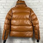 SAM. Isabel Vegan Down Puffer Jacket Faux Leather Stowaway Hood Saddle Brown S Photo 8