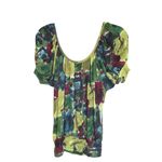 Karen Kane Abstract Floral Puff Sleeve Blouse Green Multicolor Boho Y2K Retro M Photo 1