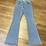 Good American  Flare Leg Jeans Button Fly Women’s 10/30 Raw Hem Blue High Rise Photo 0