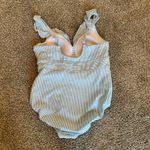 Blue White Seersucker 1 Piece Swimsuit Ruffle Strap Sz ? XL Photo 1