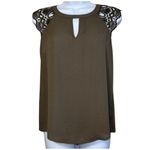 EXPRESS  Army Green Open Back W/Tie Eyelet Sleeves‎ Top NWOT XS Photo 1