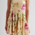 EXPRESS Yellow Floral Strapless Dress Photo 0