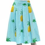 Talbots RSVP by  NEW Blue Pineapple Tropical Midi Flare Pleated Skirt Size 12 Photo 2