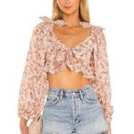 Revolve Tularosa Bristol Cropped Tie Front Peasant Top in Dried Rose Floral Photo 1