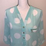 Cals  light blue with white polka dots sheer high low 1/2 button down blouse Photo 1
