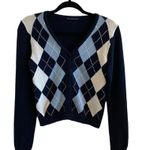Brandy Melville Elizabeth Argyle Cardigan In Navy Blue & White Photo 4