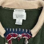 Christopher & Banks Vtg Hand-Embroidered Heart – Forest Green Folk Art SweaterXL Photo 4
