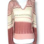 Vintage Knit Embroidered Hoodie Sweater Oatmeal Pink Floral Cropped Crochet Size M Photo 11