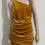 House of Harlow Luxe Velvet Ruched Sides One Shoulder Dress Mineral Gold Size L Photo 0