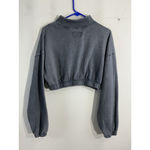 Womans Aeropostale Medium Gray Pullover Elastic Cropped Sweatshirt 1/4 Snap Up Photo 1