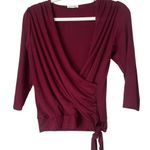 Loveappella Elegant Burgundy Faux Tie Wrap Top Size Small New WOT Photo 7