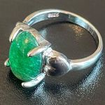 Green jade stone silver heart ring size 8.5 Photo 2