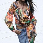 ZARA  Multicoloured Scarf Print Crossover Satin V-Neckline Blouse Top Paisley M Photo 0
