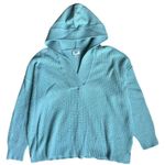 Aerie  Hoodie Medium Waffle Knit Blue V Neck Oversized Chunky Stretch Lounge Cozy Photo 1
