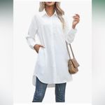 Amazon Shirt Dress V Neck Long Sleeve Loose Casual with Pockets Front Button Photo 5
