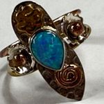 Tear Drop Shaped Faux Opal Fashion Ring Size 7 Silver Gold Colors Flower Accents Photo 15