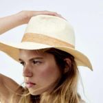 ZARA Natural Beige Tan Cream Woven Striped Summer Vacation Elegant Hat Photo 1