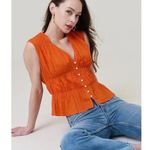 Frame Ruched V-Neck Blouse Orange Cotton Size XS Sleeveless Top NEW Photo 0