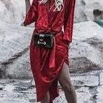 ZARA Red Jacquard Dress Midi Photo 9