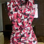 Classiques Entier  y2k silk Red and Black Floral  ruffle sleeveless Blouse size M Photo 0