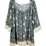 kim rogers ‎ Woman Boho Navy Knit Top Crochet Hem Sleeves Women Plus Size 1X Photo 0