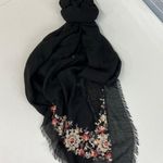 LC Lauren Conrad NEW Lauren Conrad women's black floral embroidered fringe lightweight wrap scarf Photo 0