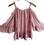 Beach Lunch Lounge Bell Statement Sleeve Blouse Striped Cold Shoulder Size XS Photo 0