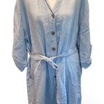 Saga Light Blue Linen Collared Belted Shirt Dress Made in Italy One Size Size undefined Photo 0