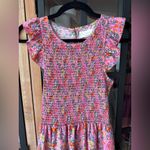 MELLODAY  floral midi dress ditsy colorful print smocked ruffle sleeve flutter Photo 3