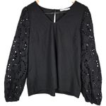 Lush Clothing Lush Black Women's V-Neck‎ Top with Lace Sleeves L NWOT Photo 0