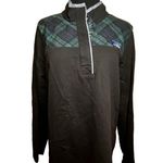 LL Bean Womens Black Mock Neck Long Sleeve 1/4 Button Pullover Plaid SZ L Preppy Size L Photo 1
